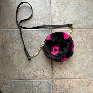 Betsey Johnson Trolls movie collection Black and Pink Furry Crossbody Bag